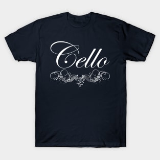 Cello Script White Text T-Shirt